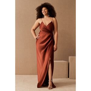 BHLDN Freya Satin Charmeuse Wrap Dress Rust Copper Bridesmaid Formal Size 10